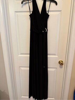 WHBM Black Halter Wrap-Front Maxi Dress with Side Ring